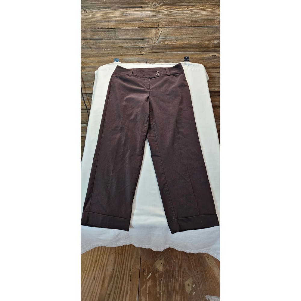 Cato Woman Brown Wide Leg Cuffed Dress Pants Plus Size 18W Rayon Blend Stretch